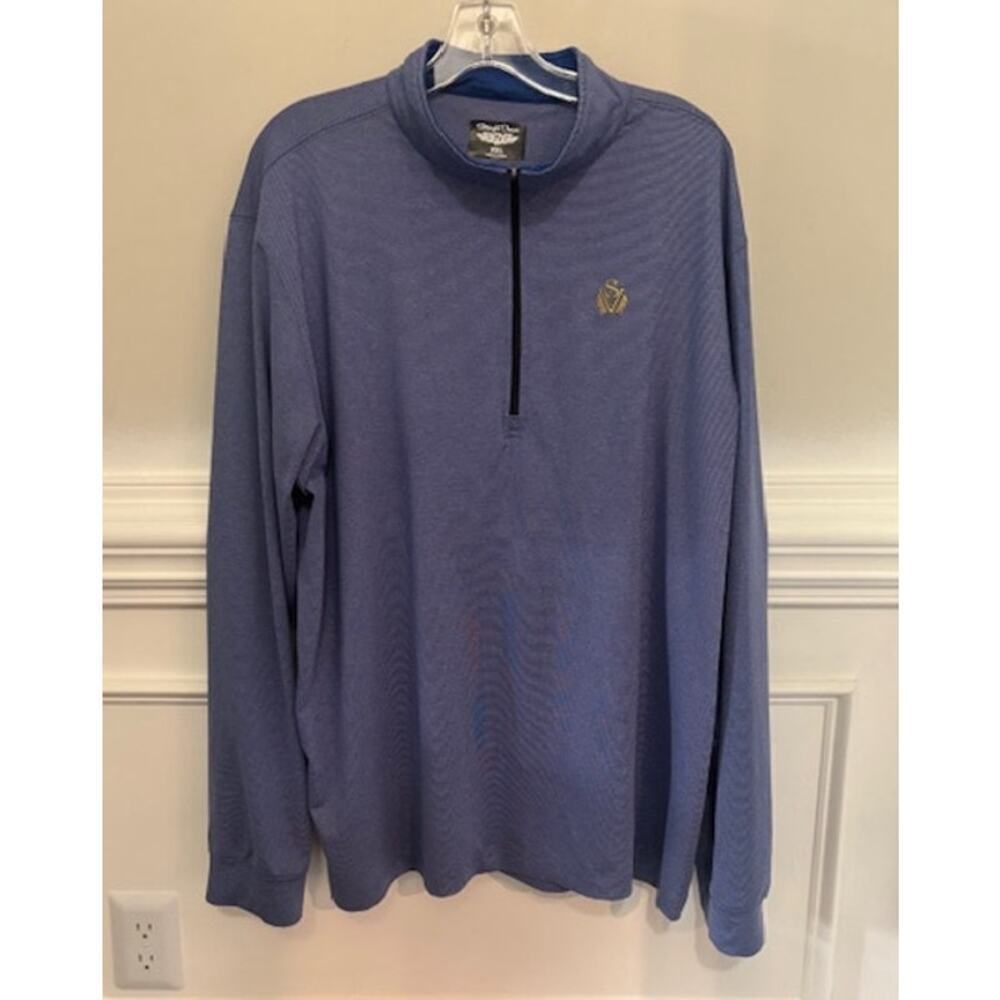 Straight Down Golf Pullover Quarter Zip XXL Course Logo Blue Micro Stripe 2XL